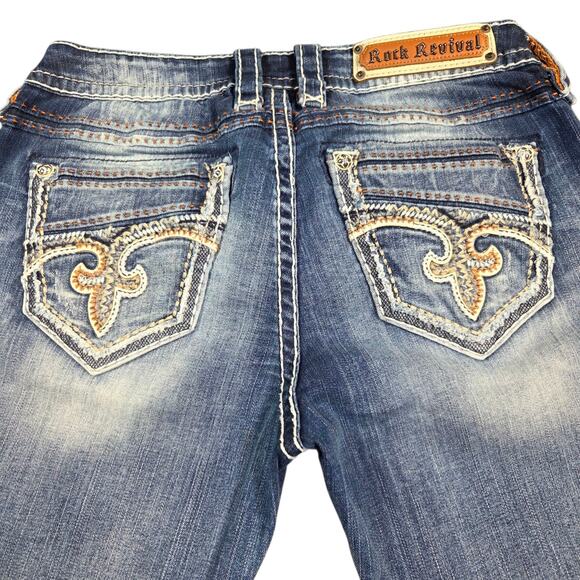 Rock Revival Denim Boot Cut Jeans Leyah 30X33 Tall Distressed Thick Stitch - Picture 2 of 16